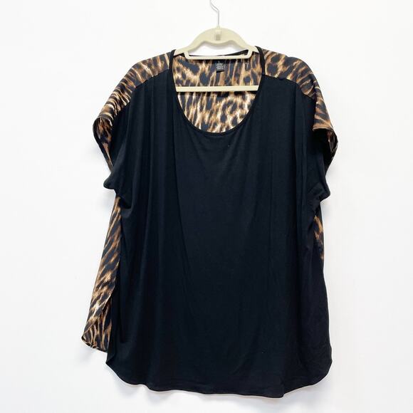 Chico's Womens 3 Black 2 Tone Leopard Animal Print Side Slits Lightweight Blouse - Picture 1 of 5
